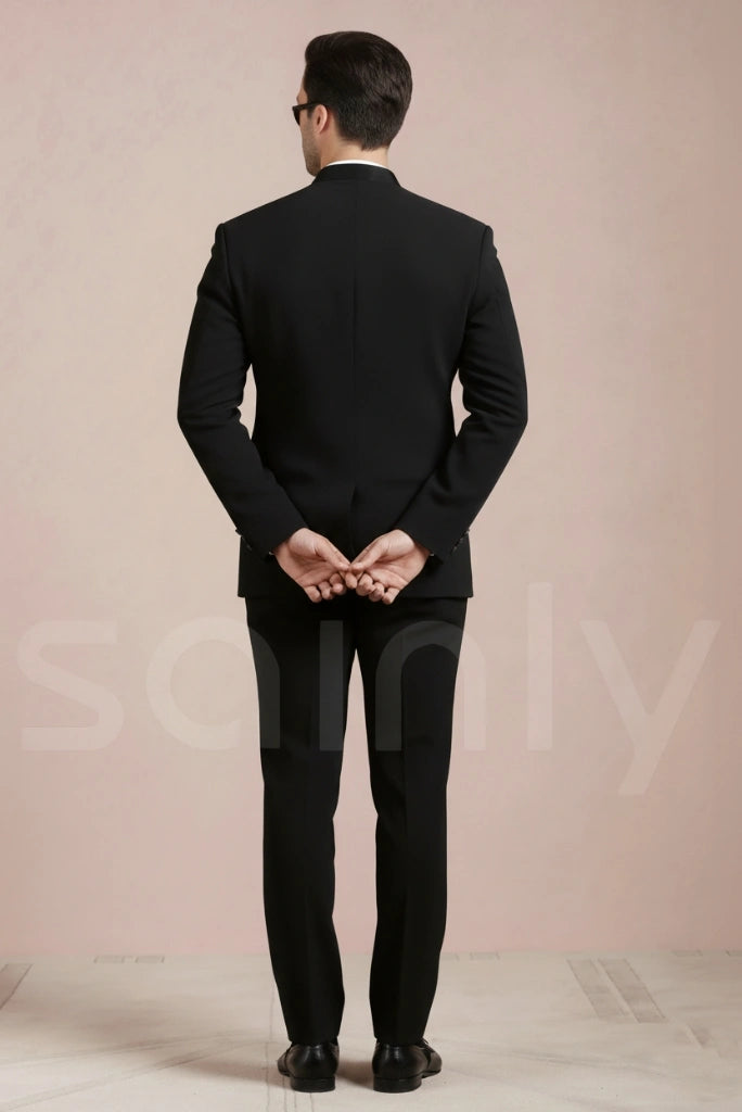 Elegant black Jodhpuri bandhgala suit for festive gatherings-back