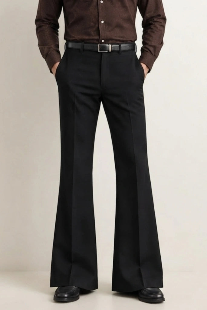 Men Black Bell Bottom Trouser Front