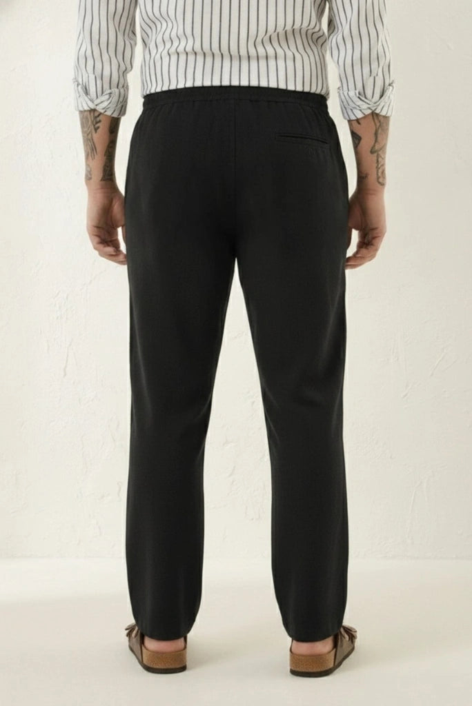Men Black Linen Casual Pant-Back
