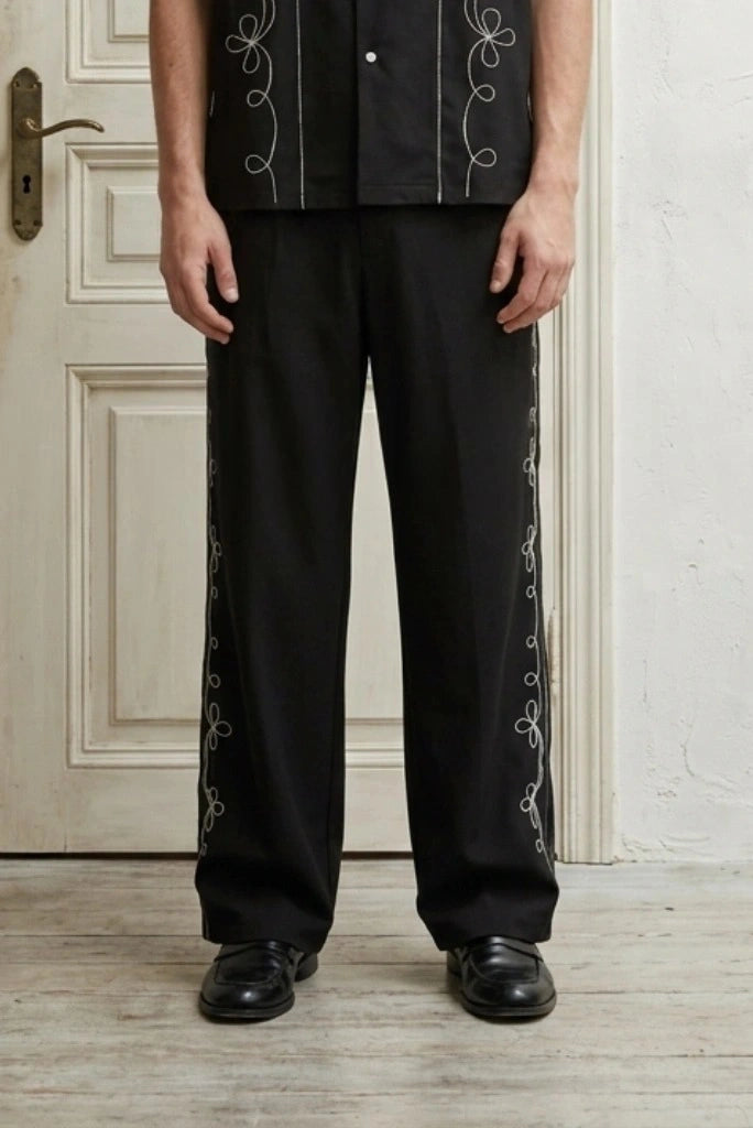 Men Black Embroidered Trouser-Front