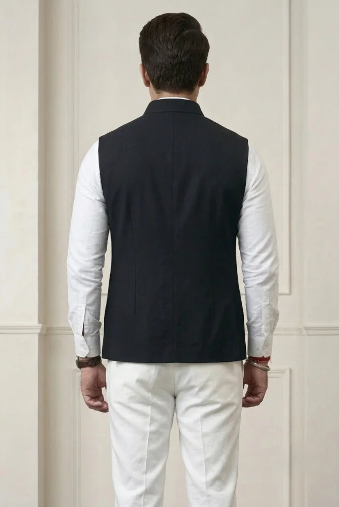 Black Sleeveless Safari Jacket For Men – Back