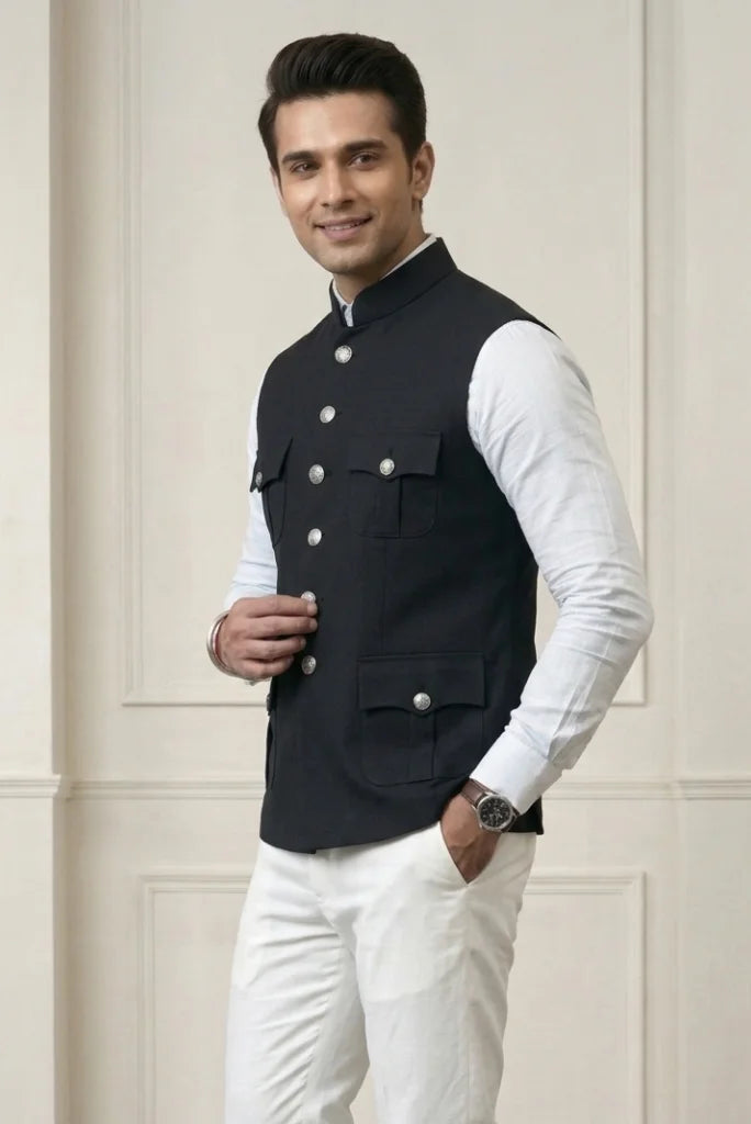Men’s Black Hunting Coat With Functional Flap Pockets – Different