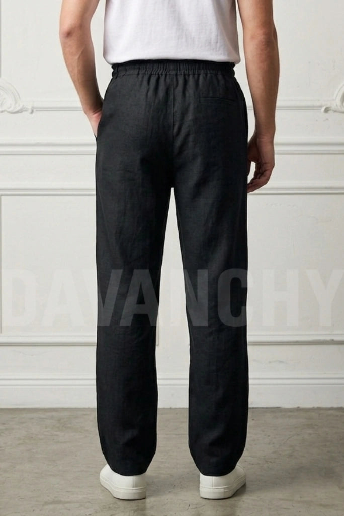 Casual Black Linen Trouser for Men-Back