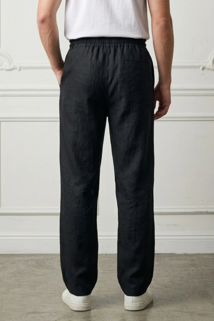 Men Black Summer Linen Pant-Back