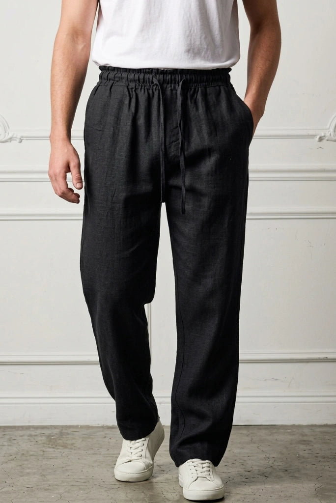 Black Linen Trouser for Men-Front