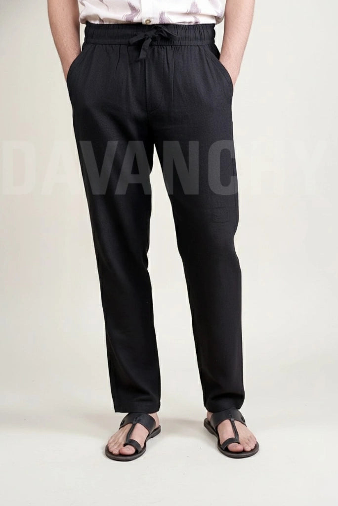 Men Black Linen Trouser-Front
