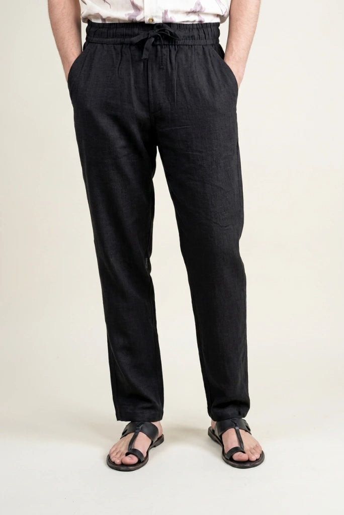 Men Premium Casual Linen Trouser Black-Front