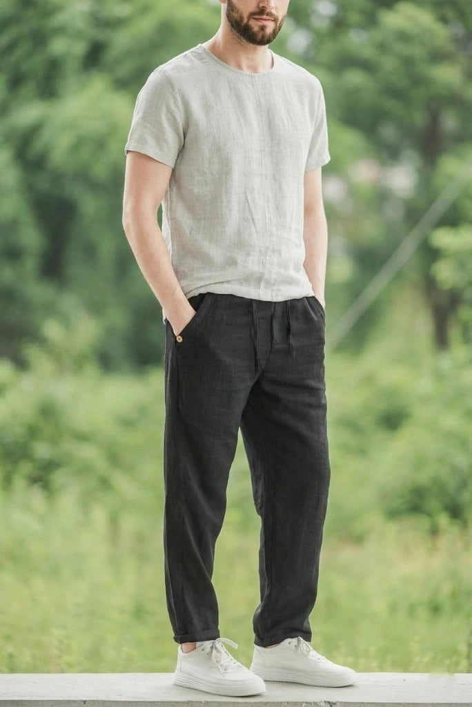 Men Black Linen Trouser-Front