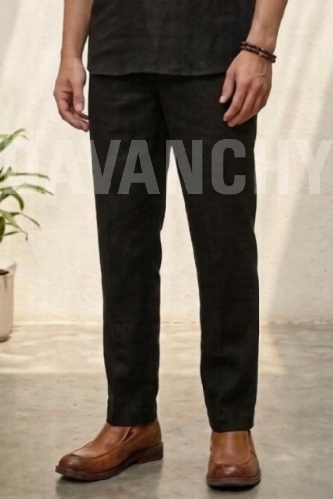 Black Linen Trouser Front
