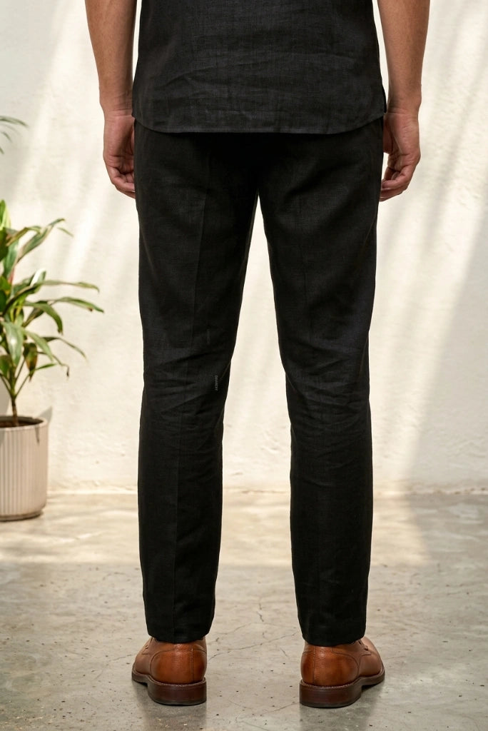 Men Casual Black Linen Pants-Back
