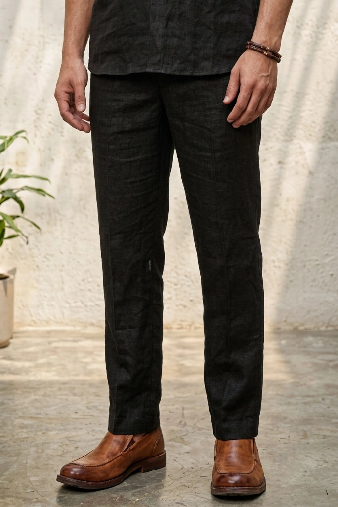 Men's Black Linen Trouser-Front