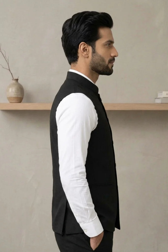Men black linen indian classic wear side