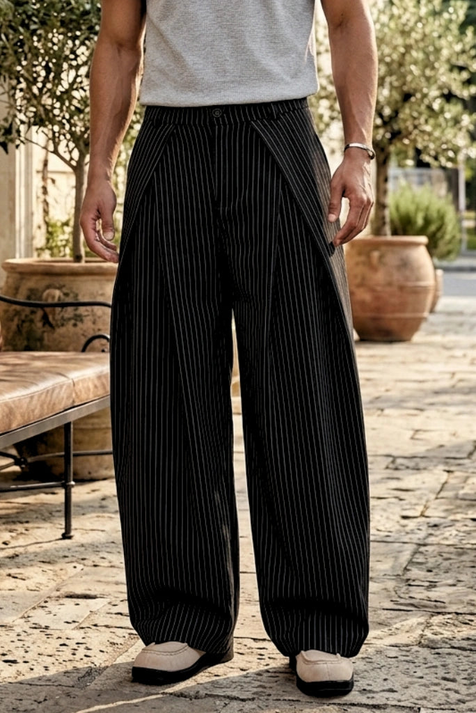 Men Black Pinstripe Trouser-Front