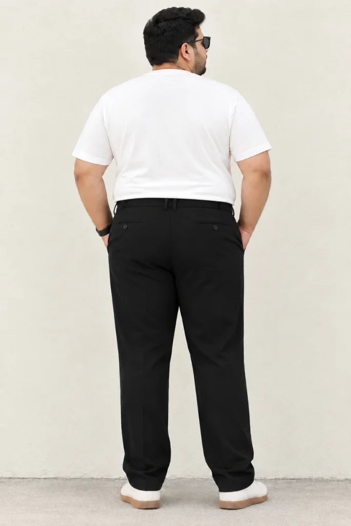 Men Black Plus Size Straight Fit Formal Pant Back