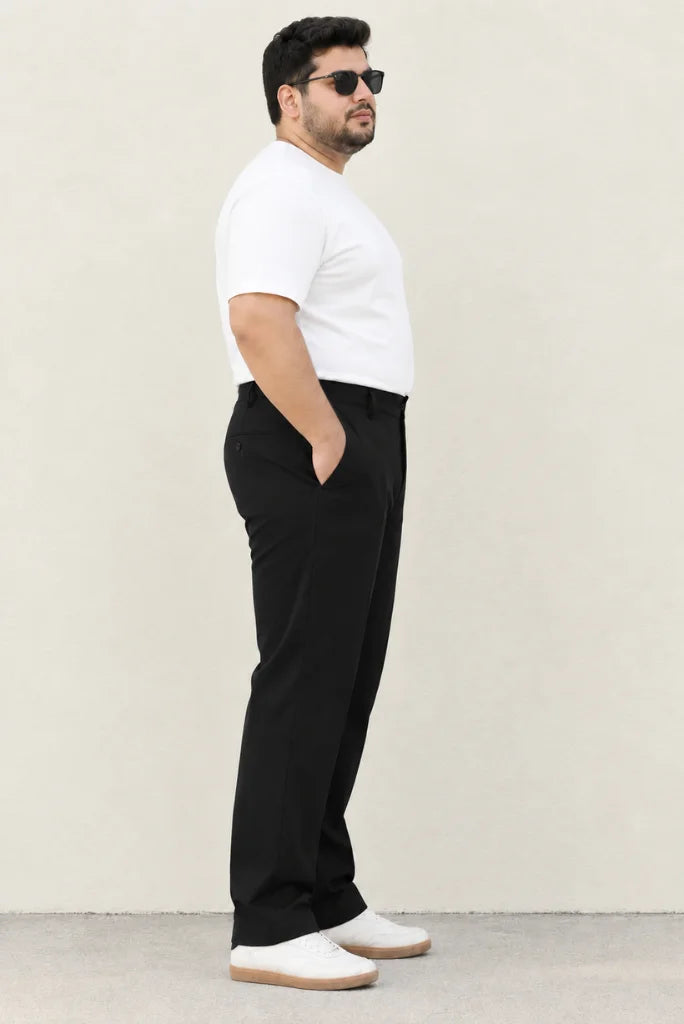 Men Black Plus Size Classic Straight Design Trouser Side