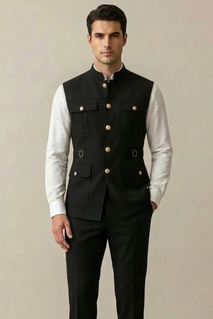 Elegant Black Hunter Jacket for Men – Front