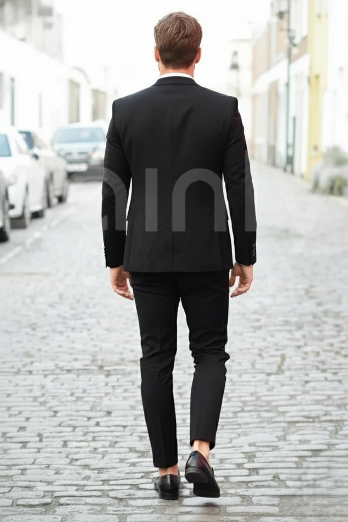 Men wearing black two-piece suit for formal occasions (Back)