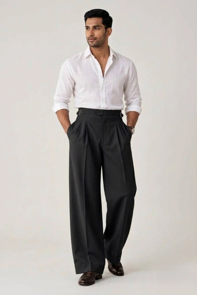 Men Black Wide Lag Pant_Front
