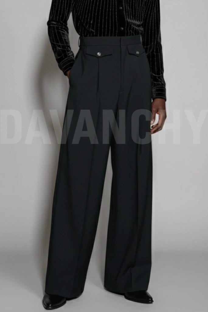 Men Black Bell Bottom Pant-Front