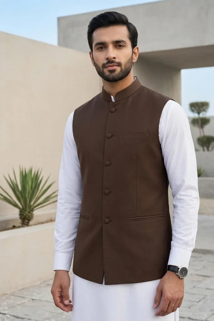 Men's Brown Traditional Nehru Jacket – Front 