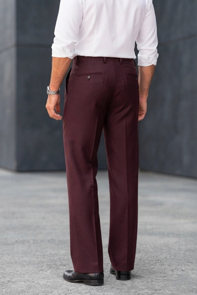 Men Burgundy Bootcut Formal Trouser Back