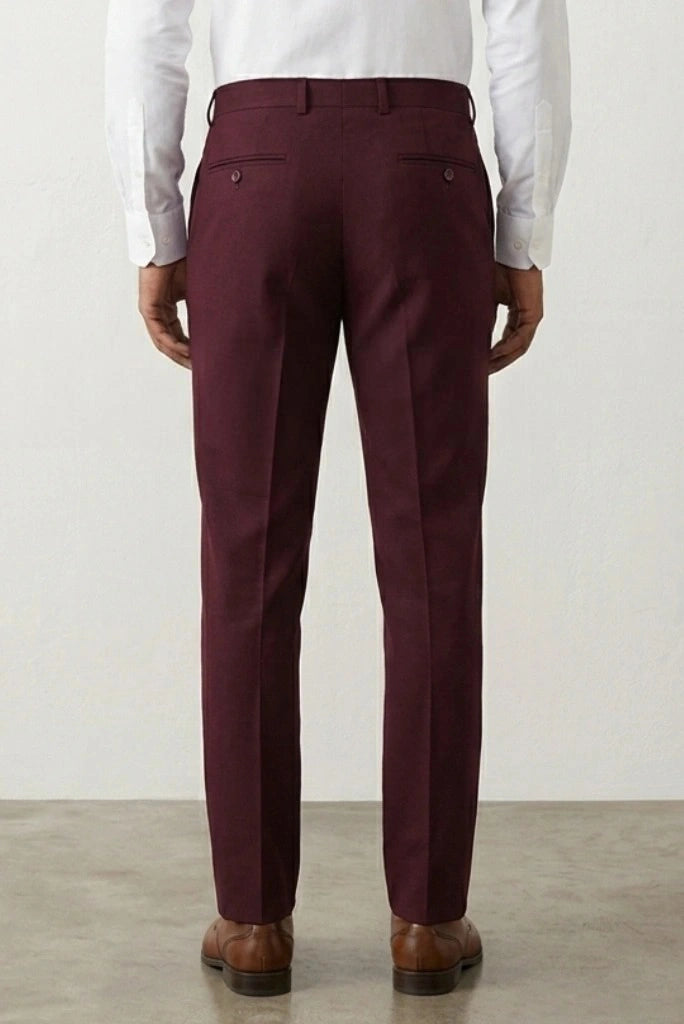 Men Burgundy Office Wear Pant-Back