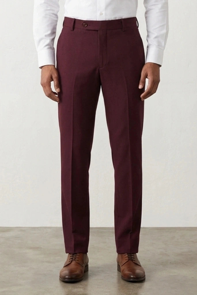 Men Burgundy Formal Wear Pant-Front