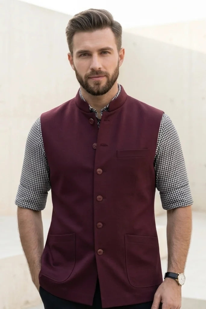  Stylish burgundy Nehru jacket for men casual and ethnic wear