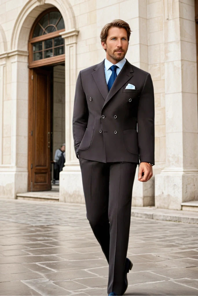 Men Brown Double-Breasted Two-Piece Suit | Wedding And Formal Wear