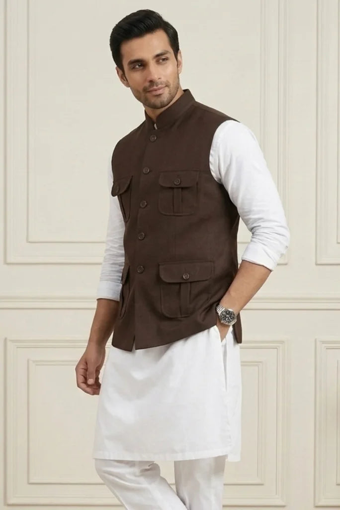 Brown Casual Party Waistcoat for Men&
