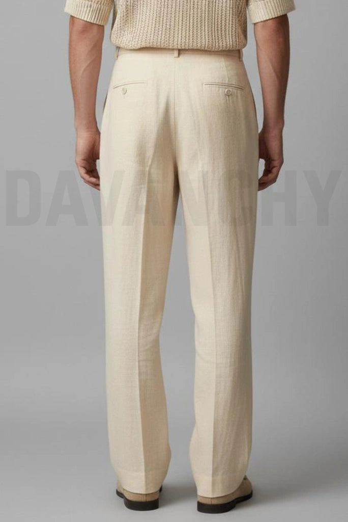 Men Cream Linen Trouser-Back