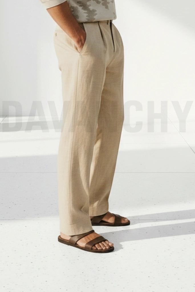 Men Cream Linen Vacation Pant-Side