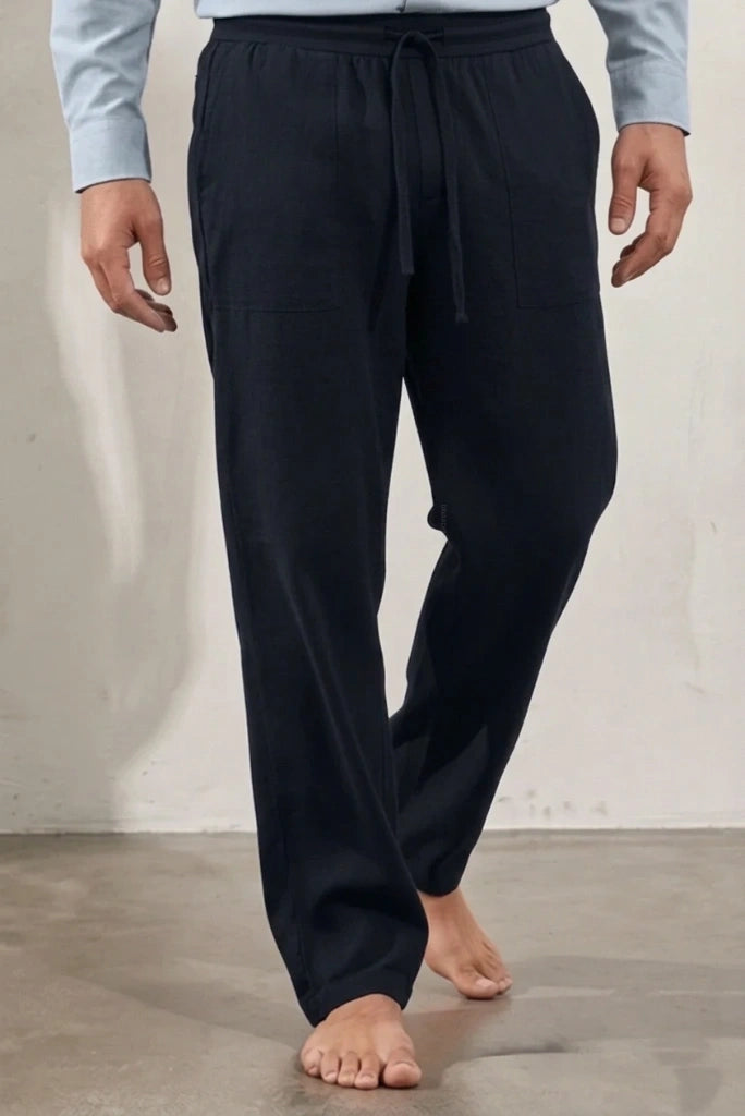 Men Dark Navy Blue Casual Cotton Trouser-Front