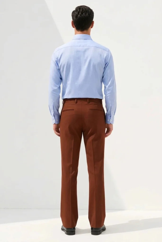 Men Rust Retro Style Formal Bootcut Pant Back