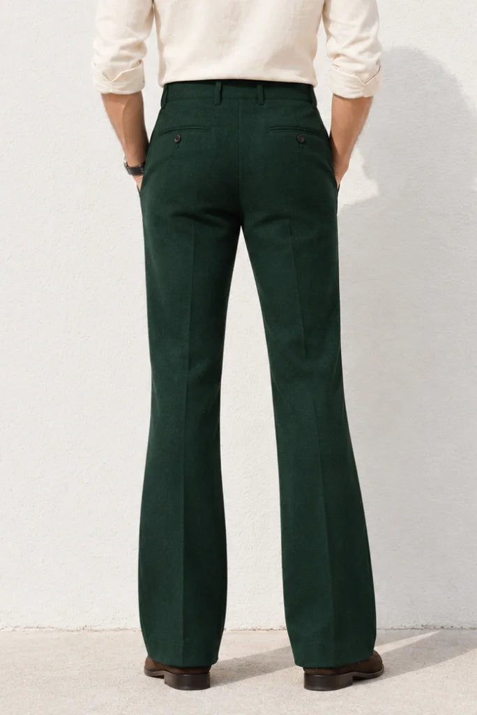 Men Emerald Green Bootcut Flared Trouser Centre Crease Design Back