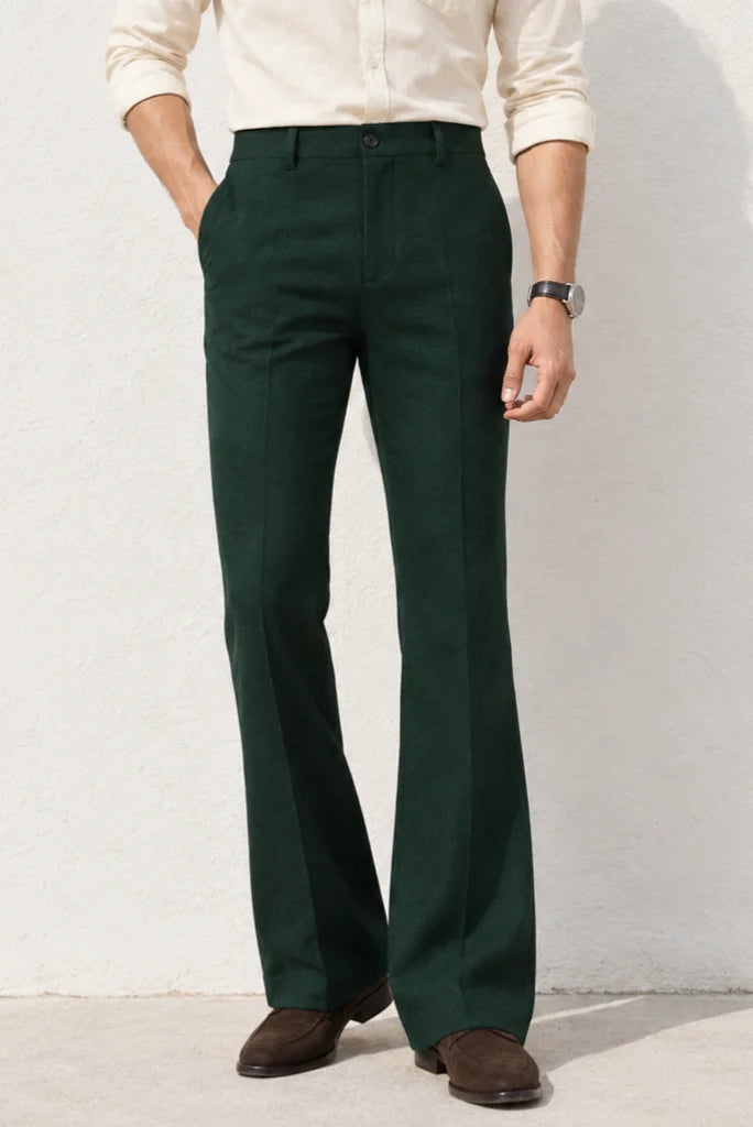 Men Emerald Green Bootcut Pant Front