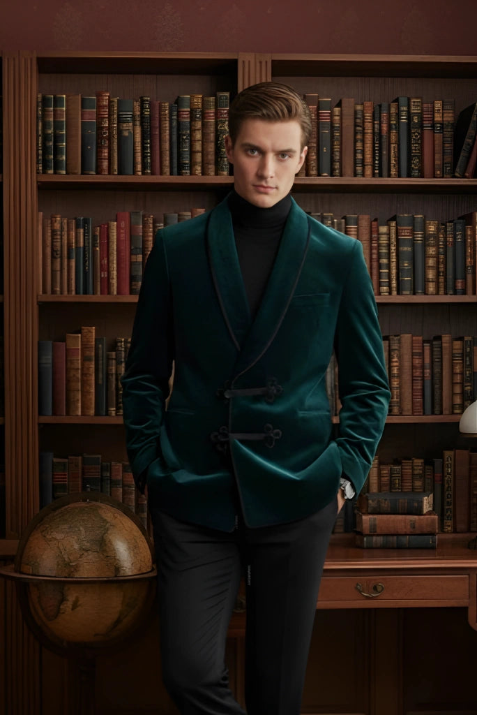 Men Emerald Green Formal Jacket-Front