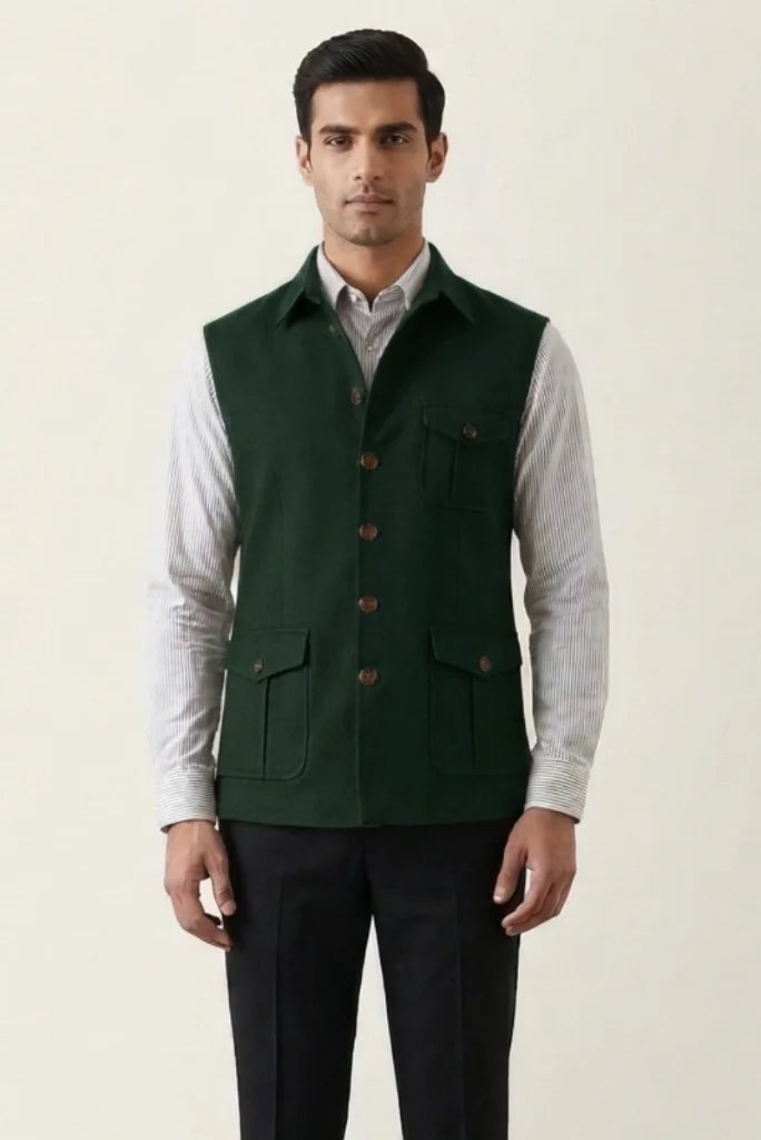 Emerald Green Safari Style Jacket for Men – Front
