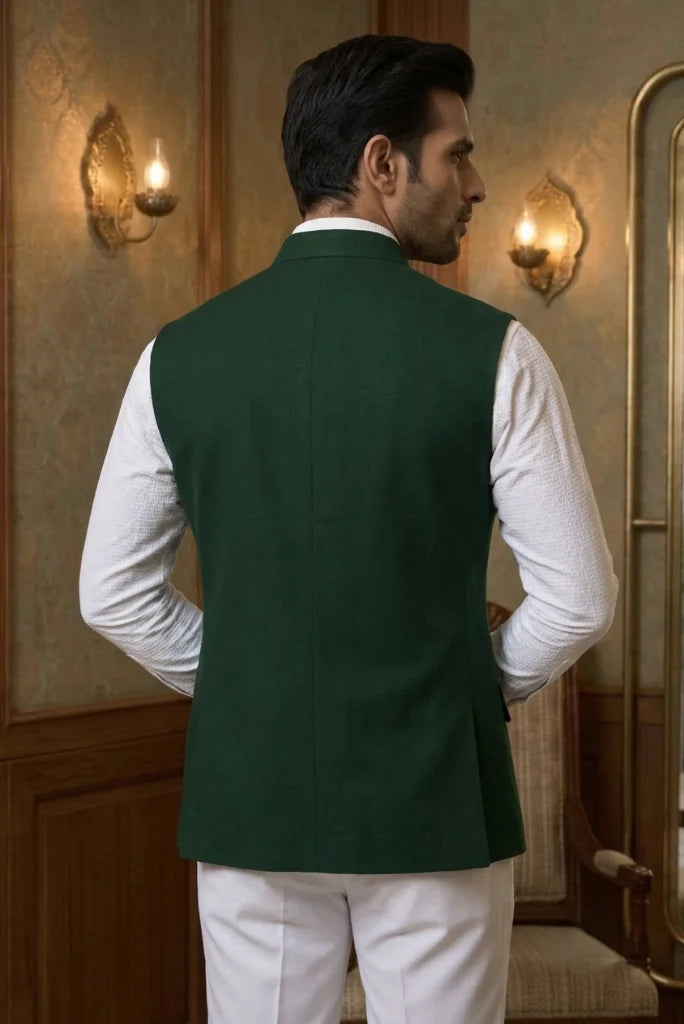 Emerald Green Sleeveless Hunter Vest For Men – Back