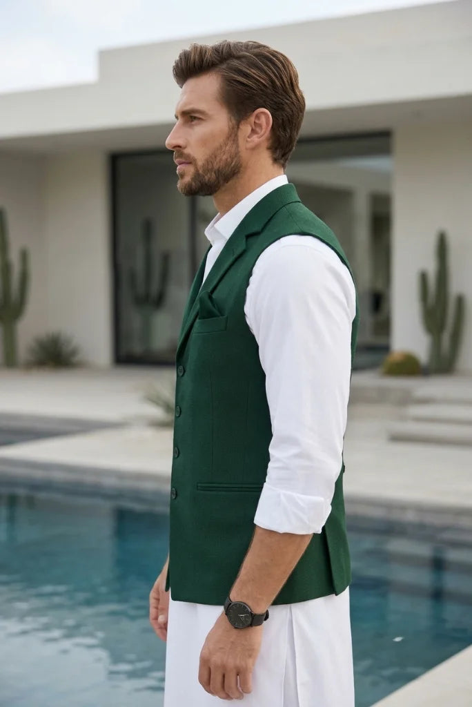 Premium emerald green Nehru jacket for men 