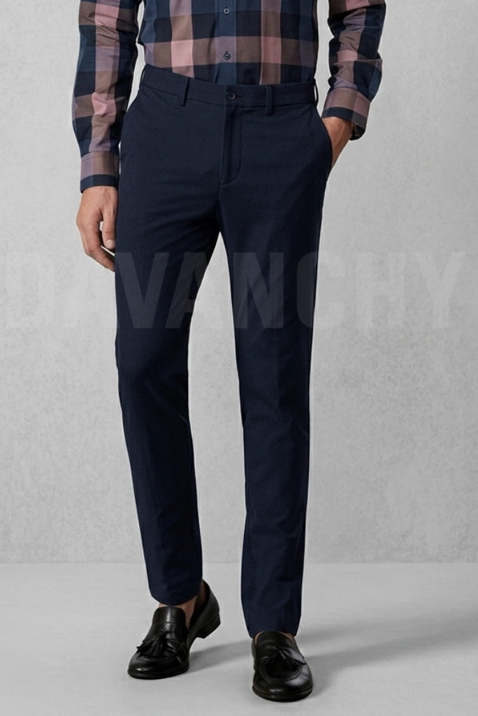 Men Navy Blue Formal Trouser-Front