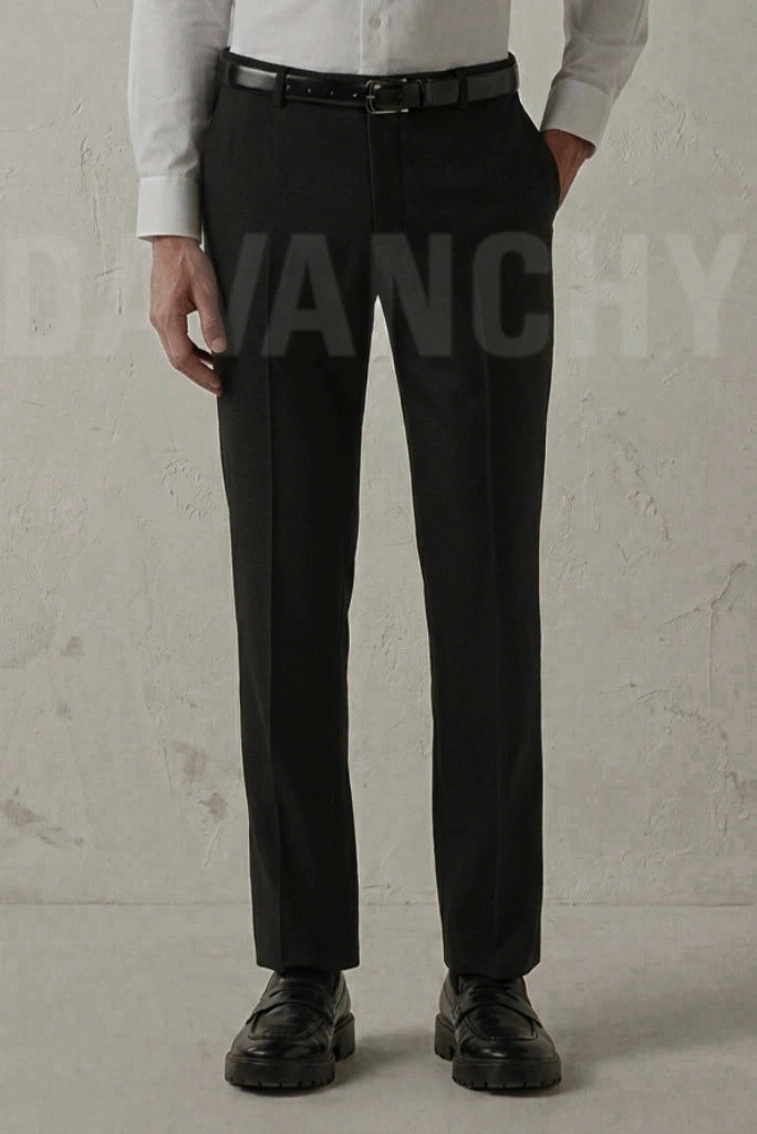 Men Black Office Wear Pant-Front 