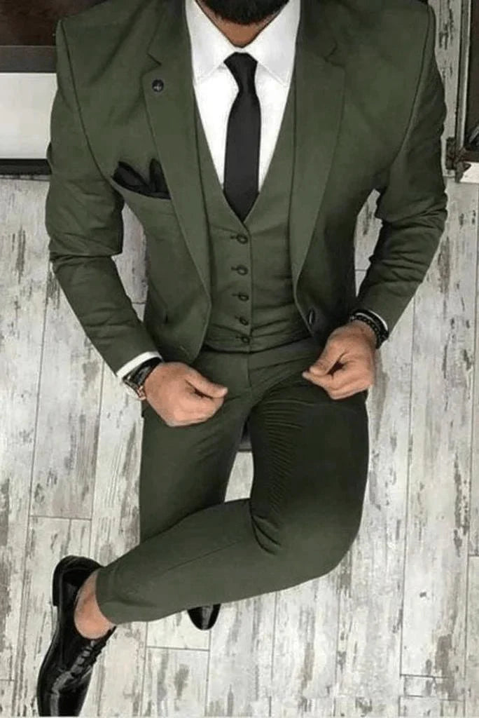 Men olive green suit sainly-front