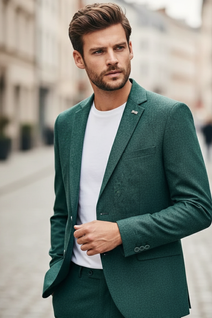Elegant green tweed dinner blazer for groom