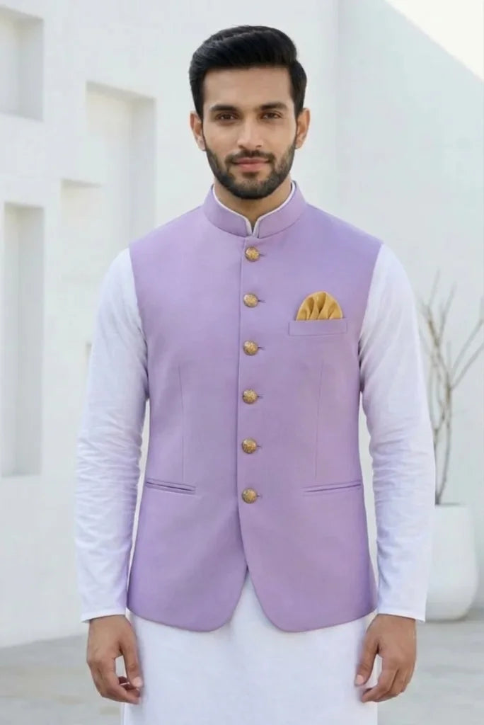 Men lavender bandhgala nehru jacket front
