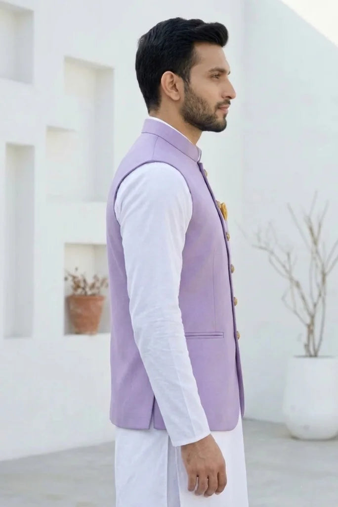 Lavender stylish nehru jacket for men festive and events wear side 