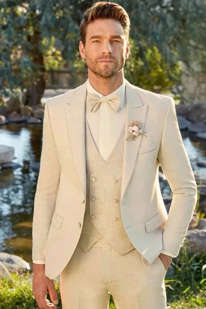 Beige linen suit foe men-front