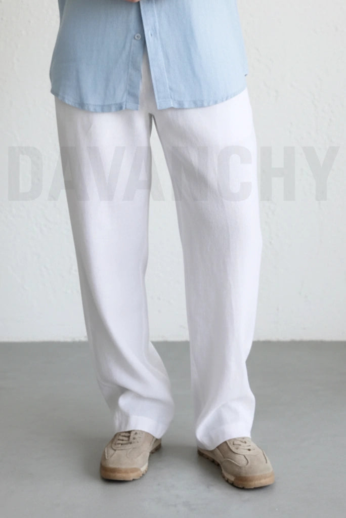 White Linen Trouser for Men-Front