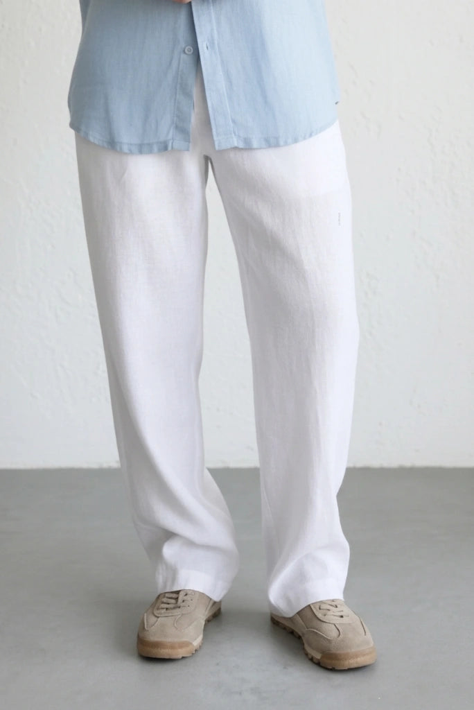 White Linen Trouser for Men-Front