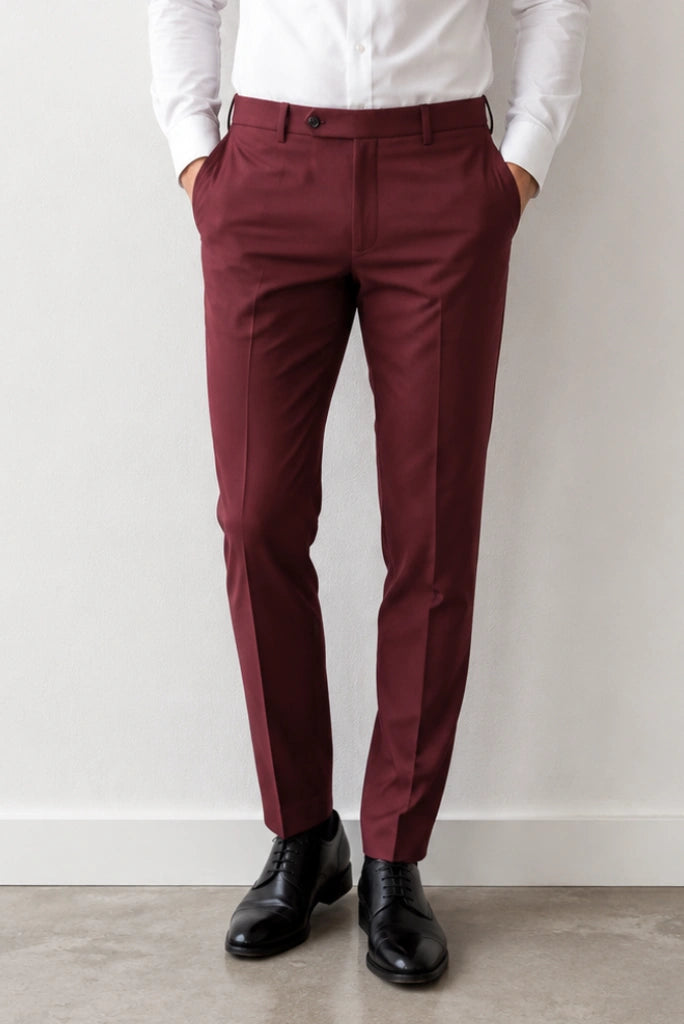 Men Maroon Formal Trouser-Front